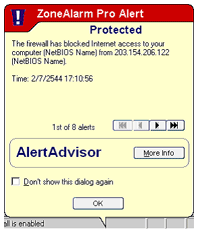 Picture 3 : ZoneAlarm Pro Alert Screen