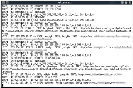 รูปที่ 6: ตัวอย่างการถูกดักจับ ชื่อผู้ใช้ และ รหัสผ่าน ของระบบ Internet Banking และ Mobile Banking